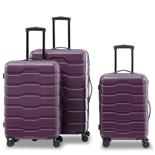DEEP Purple Luggage Sets New Model Expandable ABS+PC 3 Piece Sets with Spinner Wheels Lightweight TSA Lock - Stylish Travel Suitcases