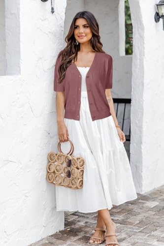 Image of Arach&Cloz Women's Lightweight Spring Summer Business Casual Cropped Short Sleeve Cardigan
