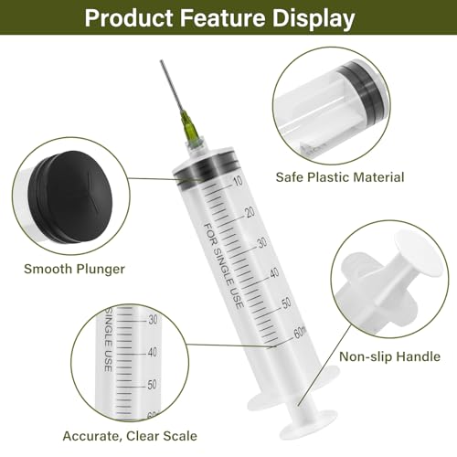 60ML Kunststoff Spritze, 6 Stück Spritze mit Nadel, Wiederverwendbar Dosierspritze, Spritze mit 6 Nadelkappen, Spritzen für Wissenschaftlich Labore Measuring Liquids Industrie