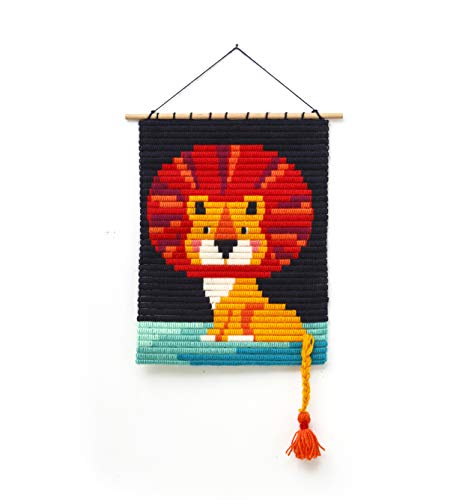 3D Lion Needlepoint Kit for Beginners – DIY Wall Art Embroidery Kit with Wooden Dowels Pre-Printed Canvas & Yarn – Fun Craft Kit for Kids & Adults Easier Than Cross Stitch, Tapestry Kit (12.75
