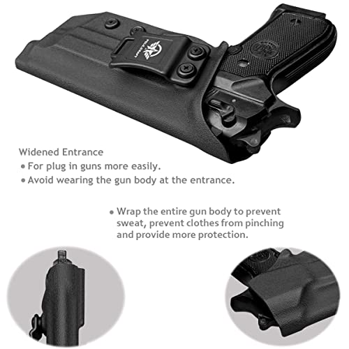 Beretta 92FS 92A1 96A1 Holster IWB / OWB Kydex Holster For Beretta 92 FS / 92 A1 / 96 A1 Pistol Accessories- Inside / Outside Waistband Concealed Carry - Adj. Width Height Retention Cant, Cover Mag-Button, Entrance Widened