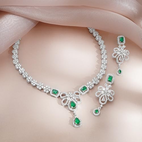 Image of Rubans Necklace Set Rhodium Plated Crystal Studded Jewellery Gift for Women & Girls