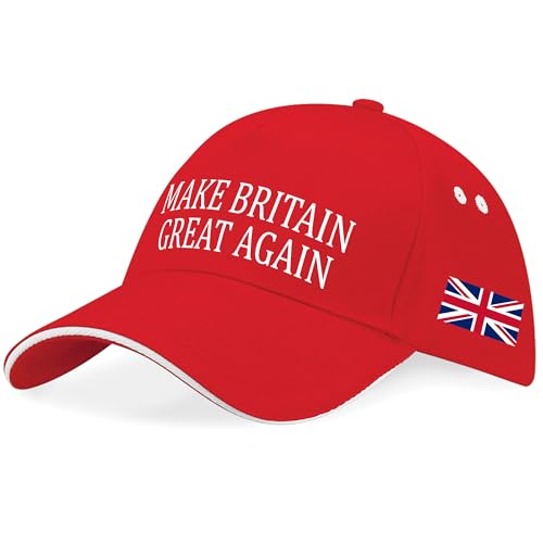 Image of Purple Print House Union Jack Baseball Cap Make Britain Great Again Britain English Pride Unisex Men Women Hat, One Size, Red/White