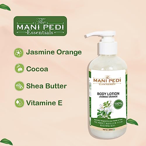 Image of THE MANI PEDI ESSENTIALS Jasmine & Orange Body Lotion for Men & Women with SPF 30 for Normal, Dry & Sensitive Skin | for Intense Hydration & Deep Moisturization - 300 ml