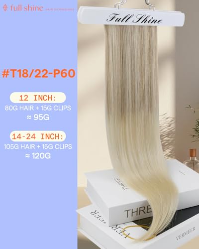 Image of Full Shine Clip in Hair Extensions Real Human Hair Ash Blonde Highlights | Natural Hair Clip in Extensions, Double Weft, Soft Straight, Remy Brazilian Hair, 7 Pcs 20 Inch 120g