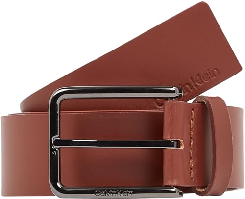 Calvin Klein Herren Gürtel Eckige Schnalle aus Leder, Braun (Dark Tan), 85 cm