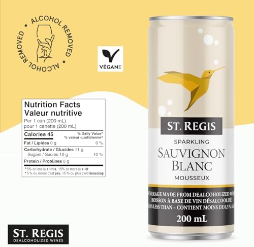 St. Regis Non Alcoholic Sparkling Sauvignon Blanc | Dealcoholized White Wine Alternative | 4 x 200ml Cans