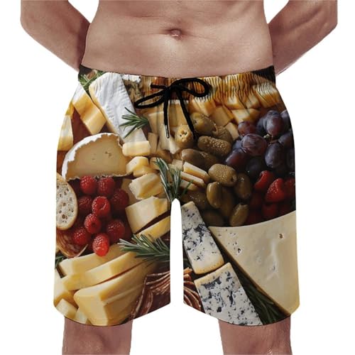 Men's Swim Trunks Quick Dry Board Shorts with Pockets Beach Shorts Beautiful Cheese Board Bathing Suits for Men