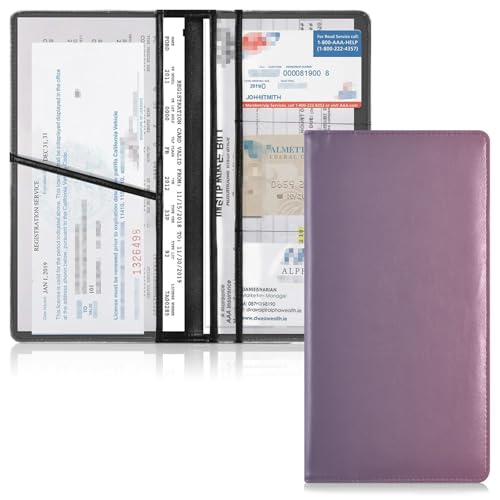 GuoChe Premium Leather Registration and Insurance Card Holder Men Women Essential Car Wallet Case for Driver License, Cards & Essential Documents Blue Pink Gradient