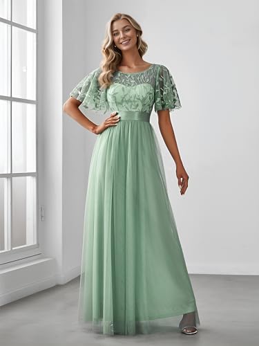 Image of Ever-Pretty Sequin Formal Prom Dresses for Women Ruffle Sleeves Empire Waist A-Line Long Mother of Bride Dress 00904