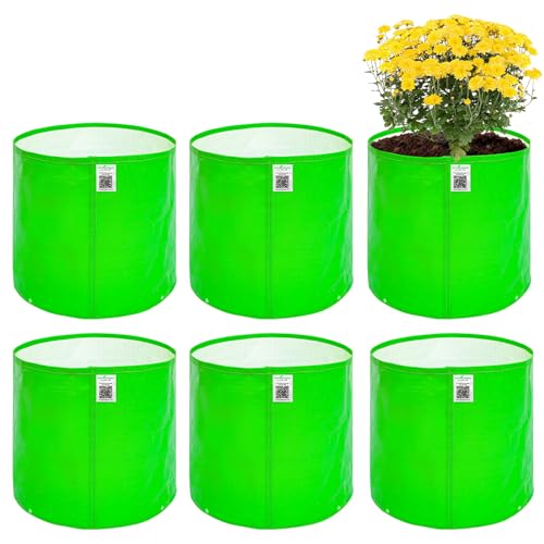 Image of Anandi Green's HDPE Uv Protected 260 GSM Round Green Colour Plants Grow Bags Suitable for Terrace and Vegetable Gardening 15x15 Pack of 6