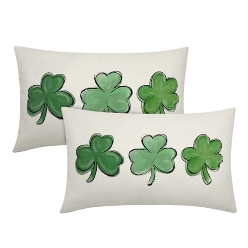 aportt St Patricks Day Lumbar Pillow Covers 12X20 Inch Watercolor Lucky Clover Shamrock Decorative Sage Green Pillow Cases Spring Holiday Throw Pillows Set of 2 Home Decor for Sofa Couch Outdoor