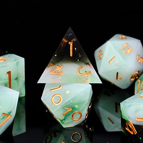 Cttasty Dice Set Resin Sharp Edge Dnd Dice Set Handmade 7Pcs Polyhedral Dice Set Dnd Rpg Mtg Role Playing Game Dice Set D&D Dice With Gift Case For Dnd Dungeons And Dragon Dice (Lnk Emerald) #TOP2
