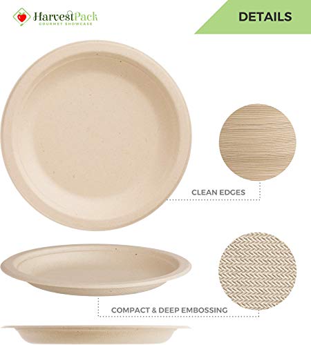 HARVEST PACK 7" Inch Round Disposable Compostable Paper Plates, Made From Eco-Friendly Plant Fibers [500 COUNT] - Thumbnail 2
