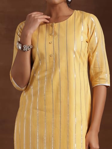 Image of Libas Womens Woven Design Cotton Straight Kurta for Women Suit