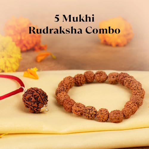 Image of Astrotalk 5 Mukhi Rudraksha Bracelet | Spiritual Essence of Focus & Growth | Natural original Rudraksha Beads | Astrology Unisex Bracelet for Men & Women