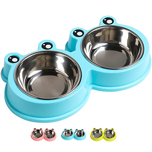 Skrtuan Double Dog Cat Bowls Premium Stainless Steel Pet Bowls with No-Slip Stainless Steel Cute Modeling Pet Food Water for Feeder Dogs Cats Rabbit and Pets