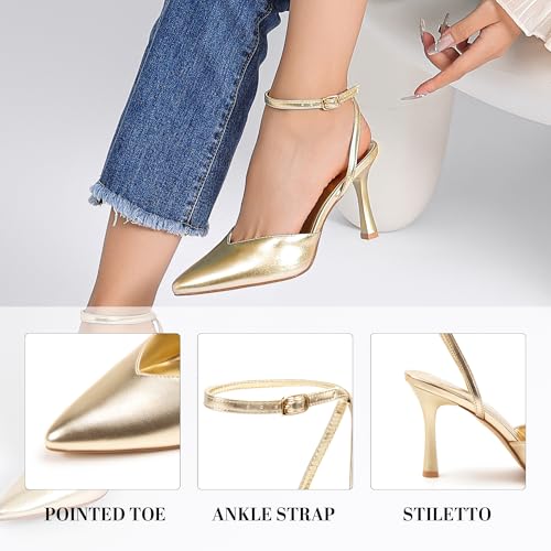 Closed Pointed Toe Kitten Slingback Heels for Women Ankle Strap Pumps Wedding Party Dressy Comfort Shoes4