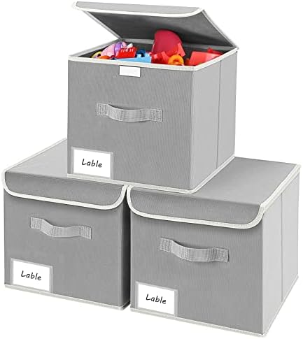 Homsorout 3 Pack Storage Boxes with Lids Foldable Storage Cubes for Shelves Fabric Wardrobe Storage Basket Bins for Organizing Toys, Clothes, Books, Wardrobe, Closet, Office