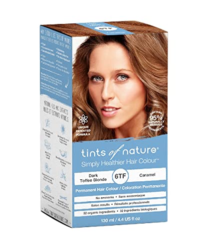 Tints of Nature 6TF Rubio caramelo oscuro, Tinte permanente de cabello, apto para veganos, 95% natural, sin amoníaco, parabenos ni propilenglicol, 1 paquete