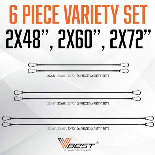 Image of Bungee Cords with Carabiner Hooks - 6Pcs Heavy Duty Outdoor Bungees | Black Rubber Bungy Chords Set Includes 2x48 inch, 2x60 inch, 2x72 inch - Long Bungie Straps - UV & Weather Resistant 200lb Strength