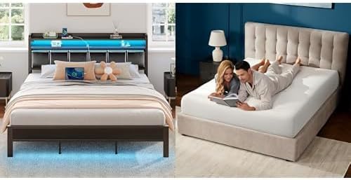 Rolanstar King Size Bed Frame with 6 Inch Gel Memory Foam Mattress, LED Metal Platform Bed with USB Charging & and Storage Headboard, Black, CertiPUR-US Certified Mattress