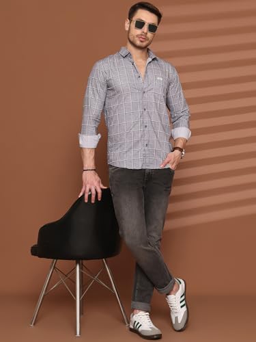 Image of Majestic Man Men Comfort Slim Fit Pure Cotton Tartan Checked Casual Shirt