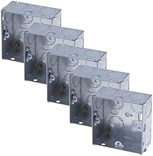 Brite-R 5X Pack 2 Gang Double 25mm Metal Back Box Electrical Socket Switch Recessed Wall Pattress 2G Flush Mount BS EN 60670 5733 UK Standard Brass Earth Screw Galvanised Steel - 5 Pack Multi-Buy