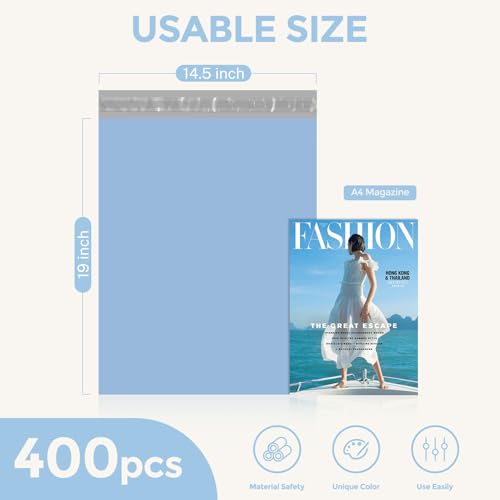 Image of Metronic Poly Mailers 14.5x19 400PC Large Shipping Bags for Small Business | Light Blue, Strong Adhensive, Self Seal, 2 Mil Thick Large Mailers Poly Bags, Tearproof Shipping Envelopes for E-commerce