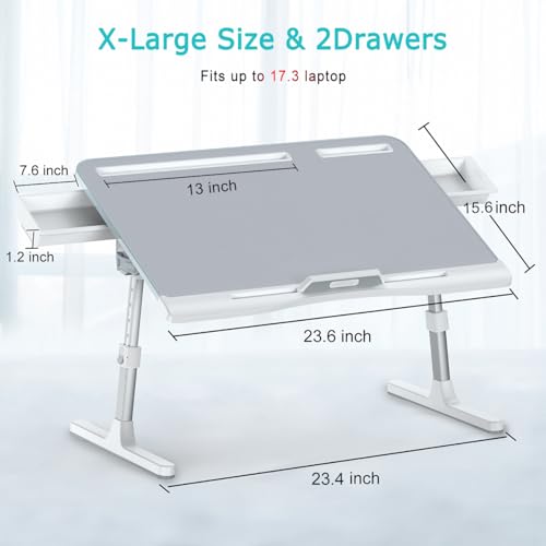 Image of KLEAR Laptop Bed Tray Desk, Foldable and Adjustable Lap Table with Heights and Angles, Upgraded-Sturdy Laptop Lap Desk for Bed /Sofa /Couch /Floor (2 Drawers, Grey)