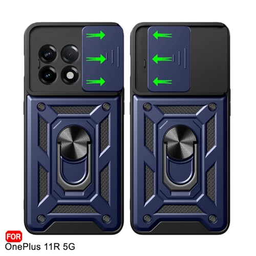 Image of TheGiftKart Tough Armor Bumper Back Cover Case for OnePlus 11R 5G | Ring Holder & Kickstand in-Built | 360 Degree Protection Back Case Cover for OnePlus 11R 5G (PC & TPU, Sliding Camera Cover, Blue)