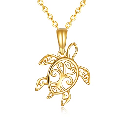 ELFRONT 14K Solid Gold Fox/Pig/Panda Necklace Pendant for Women,Simple Origami Style Moon Fox Necklace Birthday Gifts Jewelry for Boy & Girls (Yellow, 14K-Gold)