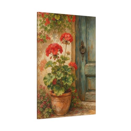 Tableau géraniums rouges de salon : œuvre d'art haut de gamme en toile 3cm