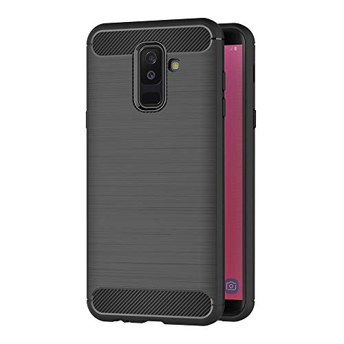 AICEK Compatible for Samsung J8 2018 Case, Black Silicone Cover for Samsung J8 2018 Bumper Covers for Samsung J8 2018 Black Carbon Fiber Case (6.0 inch)