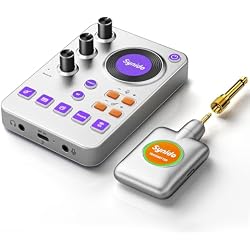 Synido Wireless Guitar Sound Card, 24bit/96kHz Low Latency Audio Interface | Built-in rechargeable battery & lightweight portable design, perfect for recording, live streaming and DJ performance