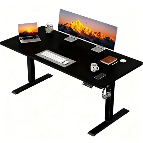 JUMMICO Höhenverstellbarer Schreibtisch, 130 x 60 cm, Elektrisch Schreibtisch Höhenverstellbar, Ergonomischer Steh-Computertisch, Schwarz