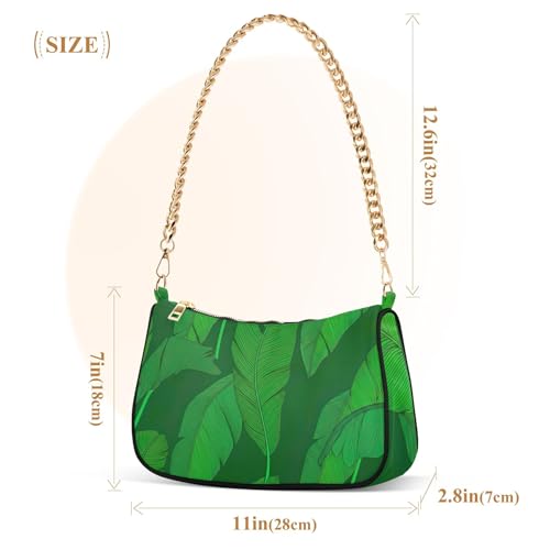 Tropical Banana Leaves Green Hobo Clutch Purse Women Designer Handbag Artistic Ladies Shoulder Bag Zipper Closure3