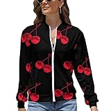 AMRANDOM Fall Jacket Thin Hooded Sweater for Women (Red Cherry print) Casual essential Hoodie Long Sleeve Sweat shirts Girls Pullover Tops