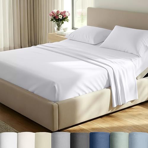 California Design Den Split King Size Sheet Set - 100% Cotton, 500 Thread Count Sateen, Deep Pocket Bedding for Adjustable Bed, Includes Twin-XL Fitted Elastic Sheets & Pillowcases - White