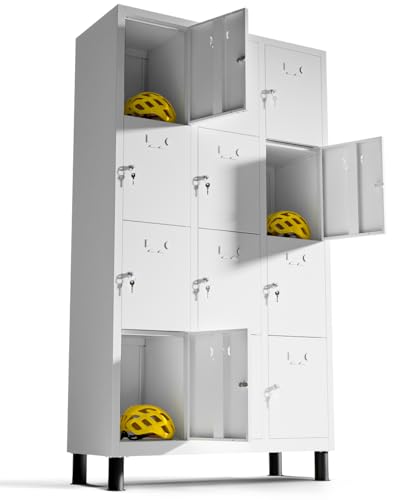 TwinThink Taquillas Vestuario 180 x 97 x 40 cm Taquillas Metalicas de 12 Puertas Taquilla Metalica con Llave Taquillas Vestuario Metalicas (Blanco)