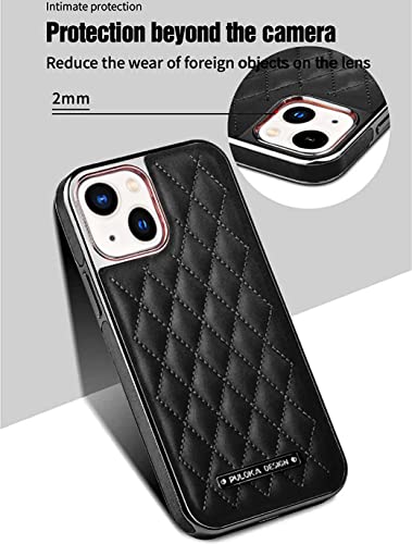 Image of PULOKA iPhone 14 Vegan Leather Back Cover Royal Diamond Pattern with Electroplated Case Compatible for Apple iPhone 14 6.1 inchinch - Black