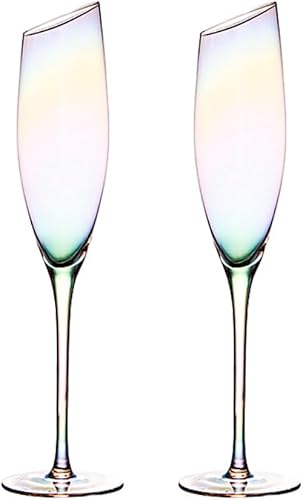 Miniatura 8 de Juego de 2 copas de vino vintage, sopladas a mano, copas de champán de boda con tallo largo, cristalería iridiscente, regalo para fiestas,