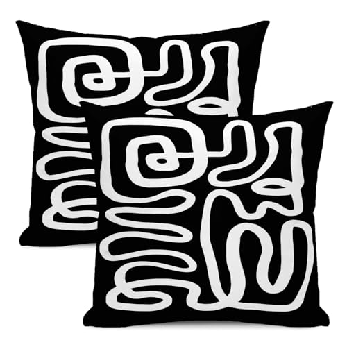CXMEIFLY Black and White Pillow Covers 20 x 20 Inch Set of 2 Abstract Art Boho Geometric Decor Throw Pillows Modern Minimalist Outdoor Farmhouse Decorative Pillowcases for Couch Bed Sofa