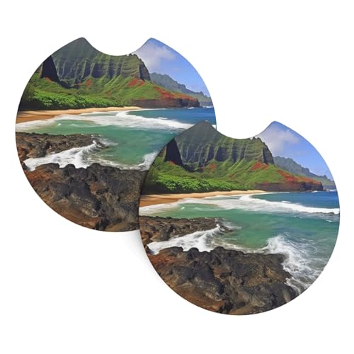 Portavasos para carro 2 unidades diseño Kauai Hawaii negro miniatura 1