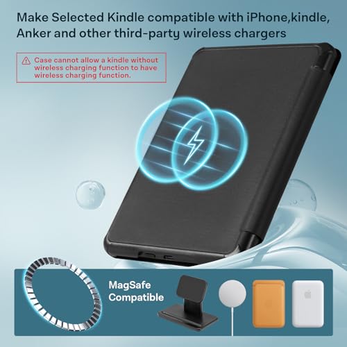 Image of CoBak Lightweight Stand Case for 7 inch 12th Gen 2024 and Colorsoft with Right Hand Strap - Compatible with iPhone MagSafe, for Samsung /Belkin /Anker Wireless Charging Pads,Fabric Black