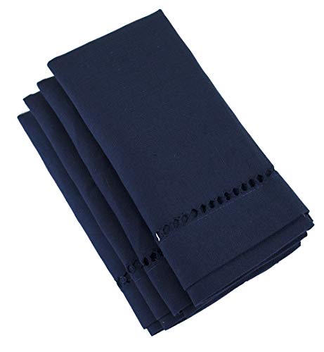 Fennco Styles Classic Solid Color Hemstitched Border 18 x 18 Inch Napkins for Dining Table, Dinner Parties, Wedding, Machine Washable, Navy Blue, Set of 4