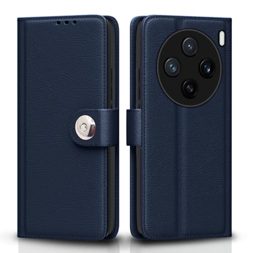 Image of Pikkme Flip Cover Leather Finish | Inside TPU with Card Pockets | Wallet Stand and Shock Proof | Complete Protection Button Flip Case for Vivo X200 5G(Blue)