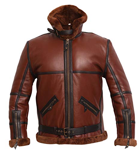 Image of RAF British Real Shearling Flight Aviator Brown Bomber Leather Jacket