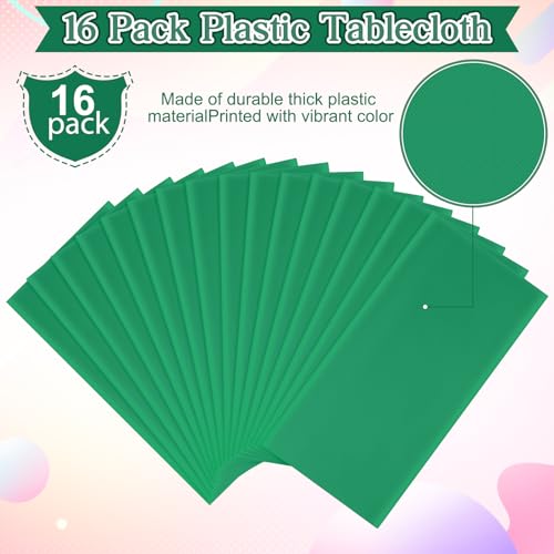 Image of 16 Pack Green Plastic Tablecloth for Rectangle Tables, Premium Decorative Green Disposable Table Cloths for Parties, Rectangle Party Table Cover for Birthday Anniversary Graduation Picnic, 54x108 Inch