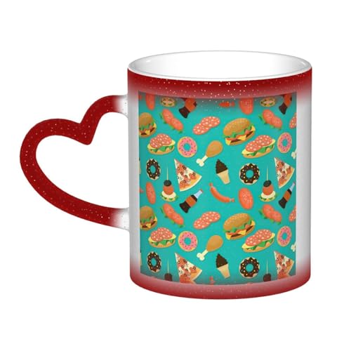 Unique Gifts Idea For Men & Husband-Ceramic Heat Sensitive Coffee Magic Mugs,Custom Coffee Cup,Hamburger Doughnut Coke